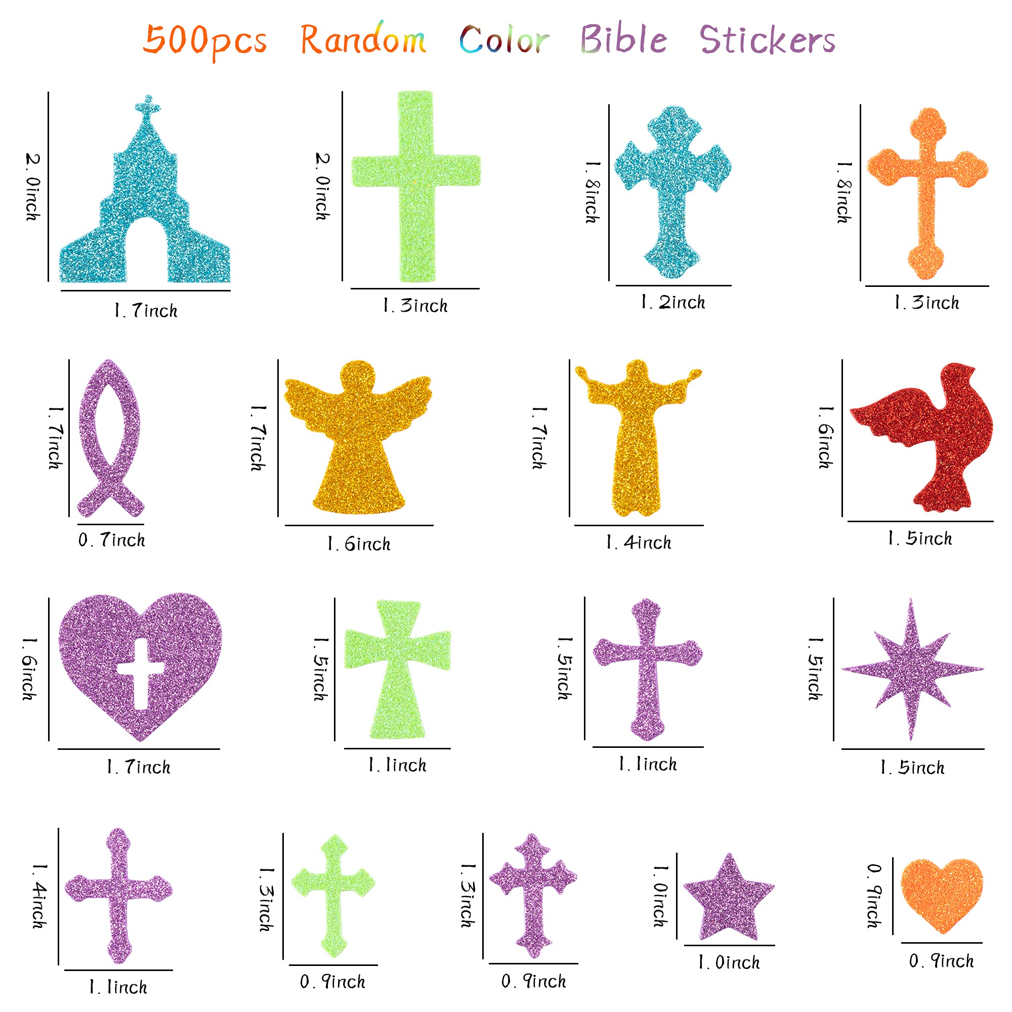 MALLMALL6 500-Piece Christian Glitter Foam Stickers – Self-Adhesive Bible Craft Embellishments for Kids