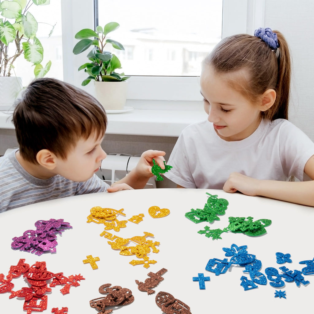 MALLMALL6 500pcs Christian Glitter Stickers – Foam Self-Adhesive Crosses for Kids Crafts and Decor