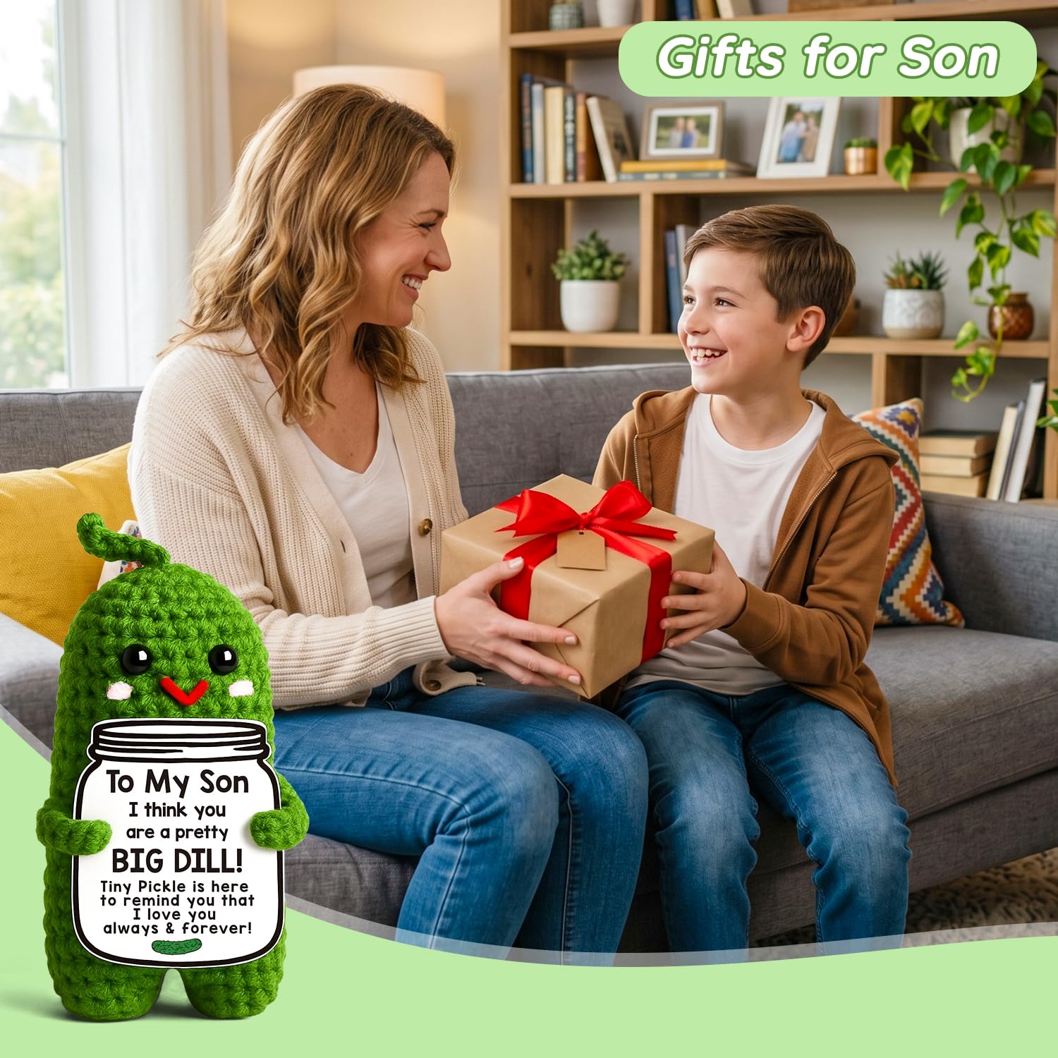 MAMAGIFTREE Crochet Pickle Plush – Funny 'Big Dill' Gift for Son from Mom