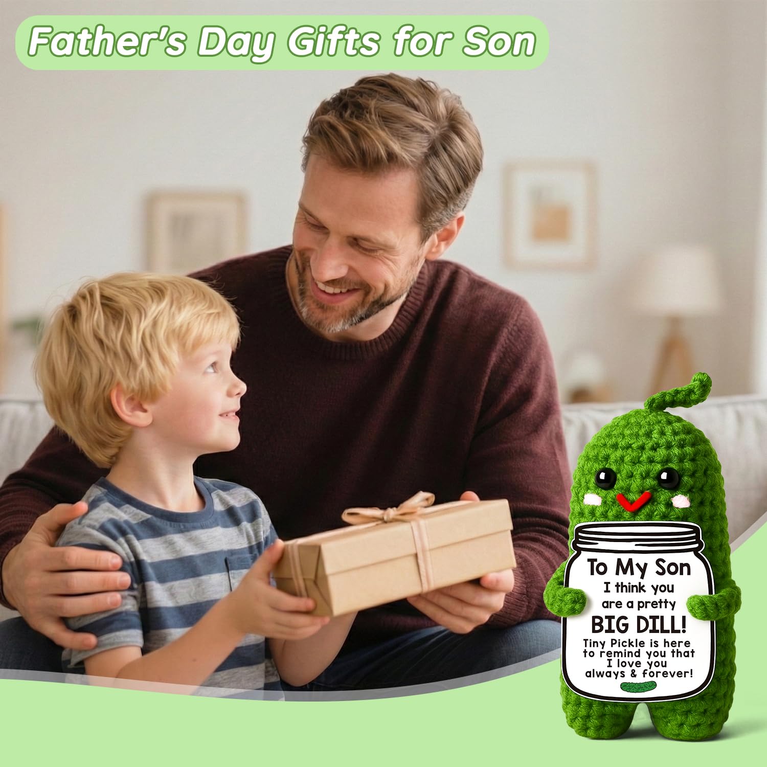 MAMAGIFTREE Crochet Pickle Plush – Funny 'Big Dill' Gift for Son from Mom