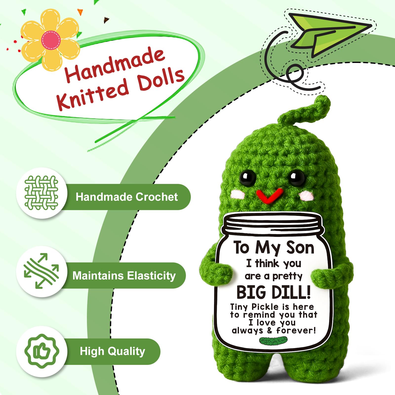 MAMAGIFTREE Crochet Pickle Plush – Funny 'Big Dill' Gift for Son from Mom