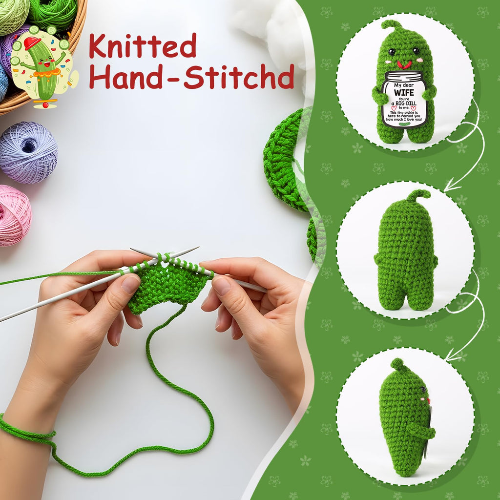 MAMAGIFTREE Handmade Crochet Pickle Doll – 'You're a Big Dill' Gift for Wife from Husband