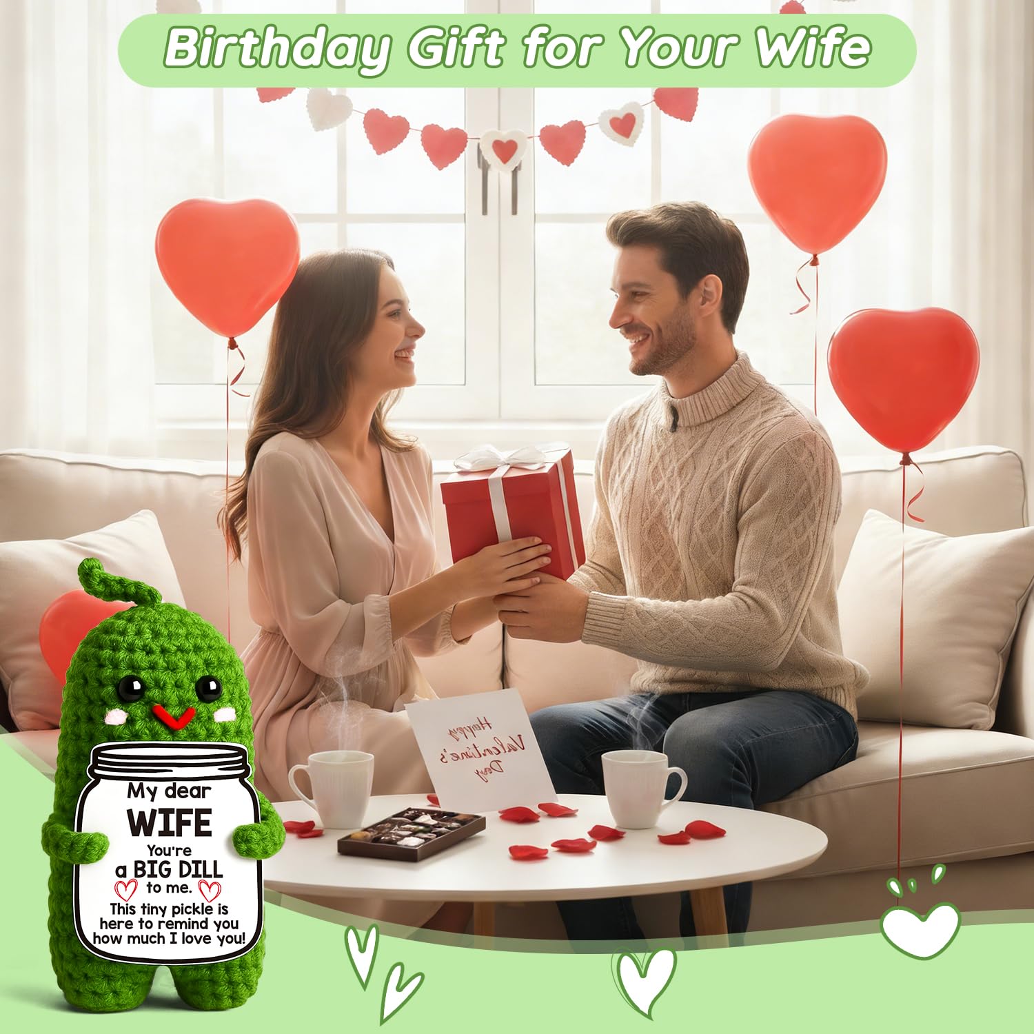 MAMAGIFTREE Handmade Crochet Pickle Doll – 'You're a Big Dill' Gift for Wife from Husband