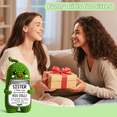 MAMAGIFTREE Handmade Crochet Pickle Plush - Funny Sister Birthday Gift from Sister