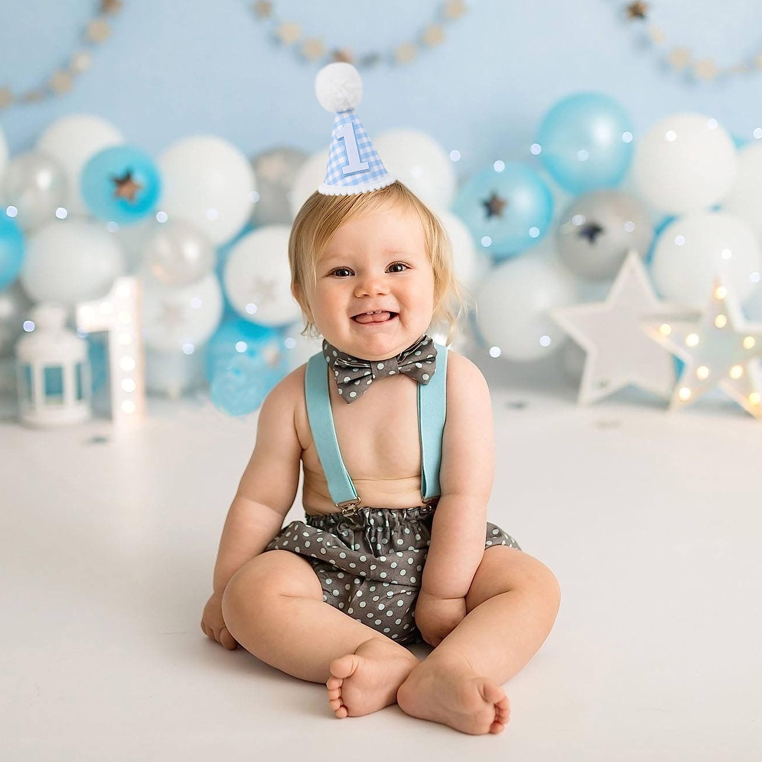 MAMUXI Gingham Party Hat for 1st Birthday – Unisex Baby Costume Headwear