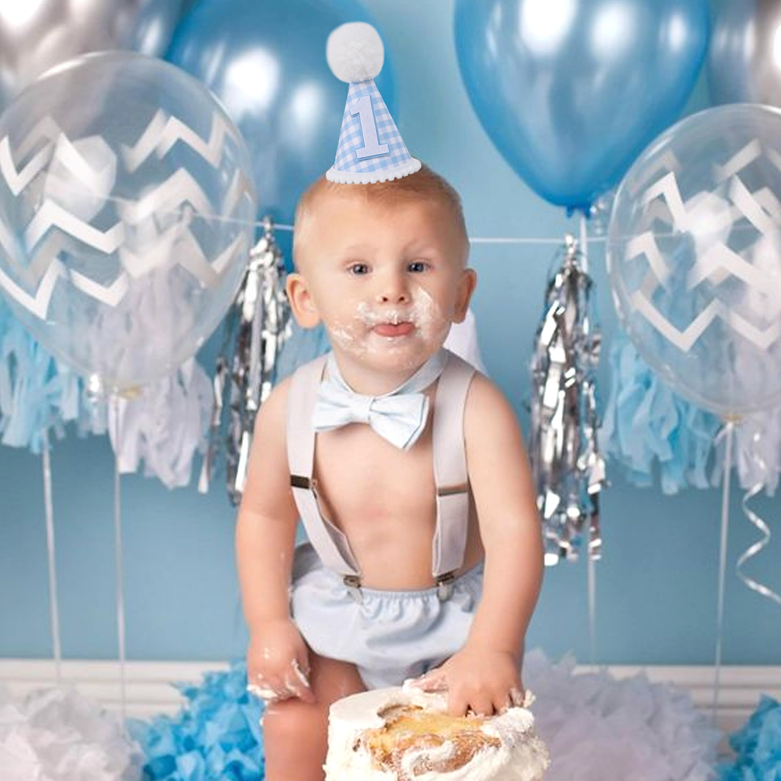 MAMUXI Gingham Party Hat for 1st Birthday – Unisex Baby Costume Headwear