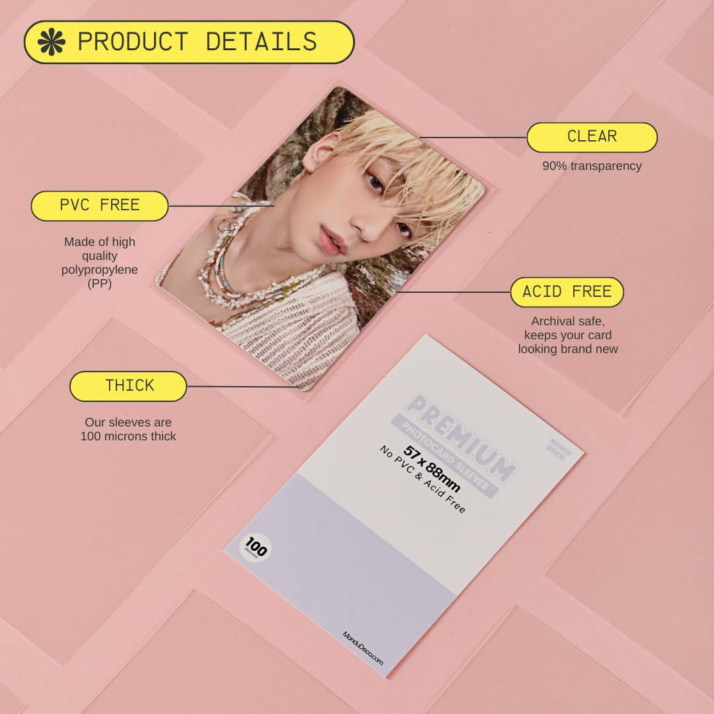 Mandu Deco Clear Polypropylene Photocard Sleeves (57x88mm) - 100 Pack - PVC & Acid Free