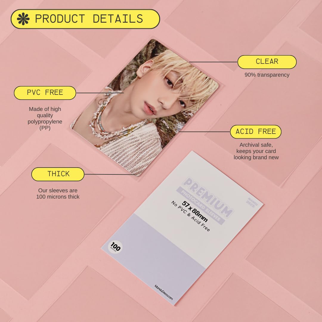 Mandu Deco Clear Polypropylene Photocard Sleeves (57x88mm) - 100 Pack - PVC & Acid Free