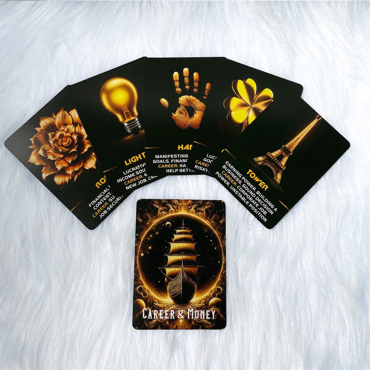 Manifest Success Career and Money Oracle Deck – 40 Black and Gold Money Moves Oracle Cards with Meanings on Each Card