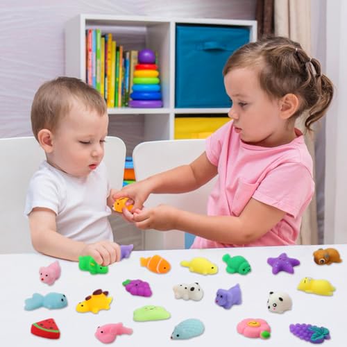 Mantyplay 60-Pack Kawaii Mochi Squishy Toys - Mini Animal & Fruit Squishies for Kids, Classroom Prizes, Party Favors, Sensory Fidget Toys