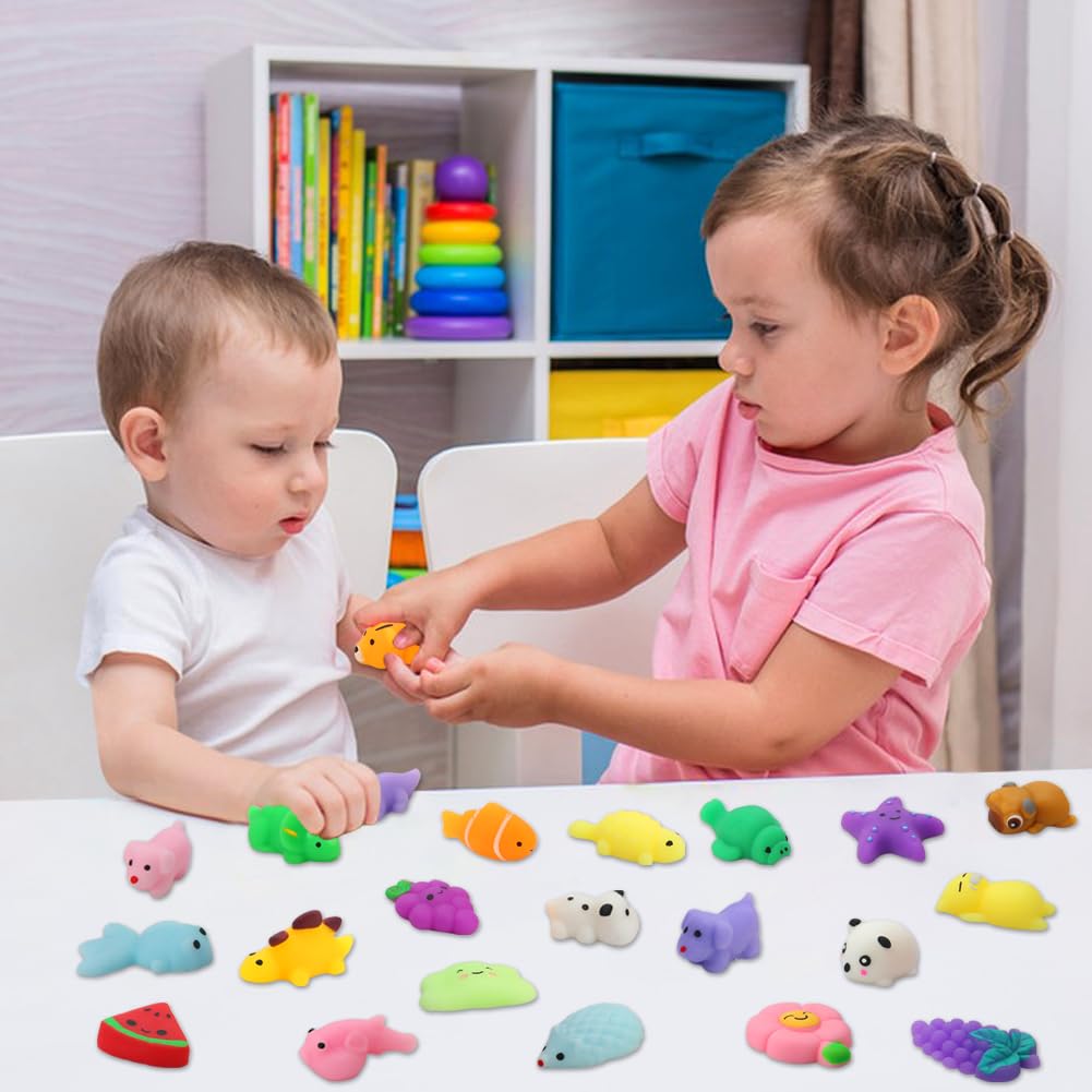 Mantyplay 60-Pack Kawaii Mochi Squishy Toys - Mini Animal & Fruit Squishies for Kids, Classroom Prizes, Party Favors, Sensory Fidget Toys