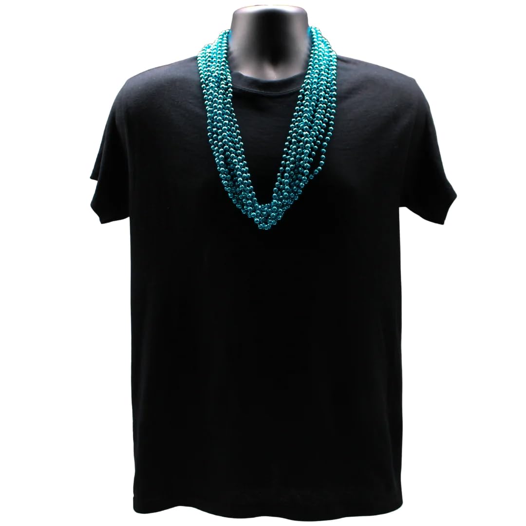 Mardi Gras Metallic Turquoise Beads - 33 Inch Plastic Necklaces, 72 Pack