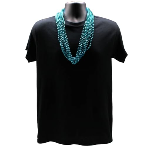 Mardi Gras Metallic Turquoise Beads - 33 Inch Plastic Necklaces, 72 Pack