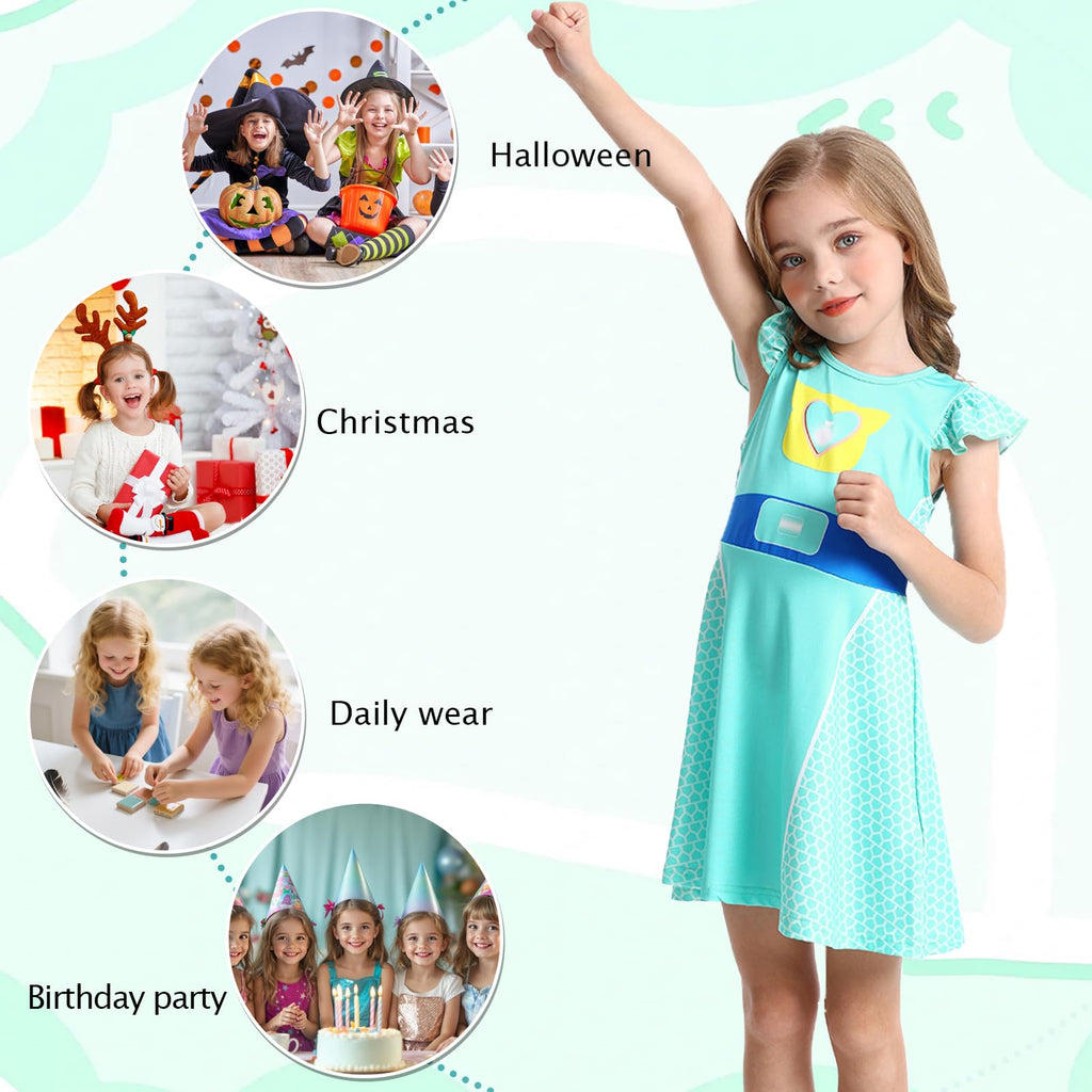 Marendyee Girls Flutter Sleeve A-Line Cosplay Dress for Halloween Birthday Parties – Ages 3-10