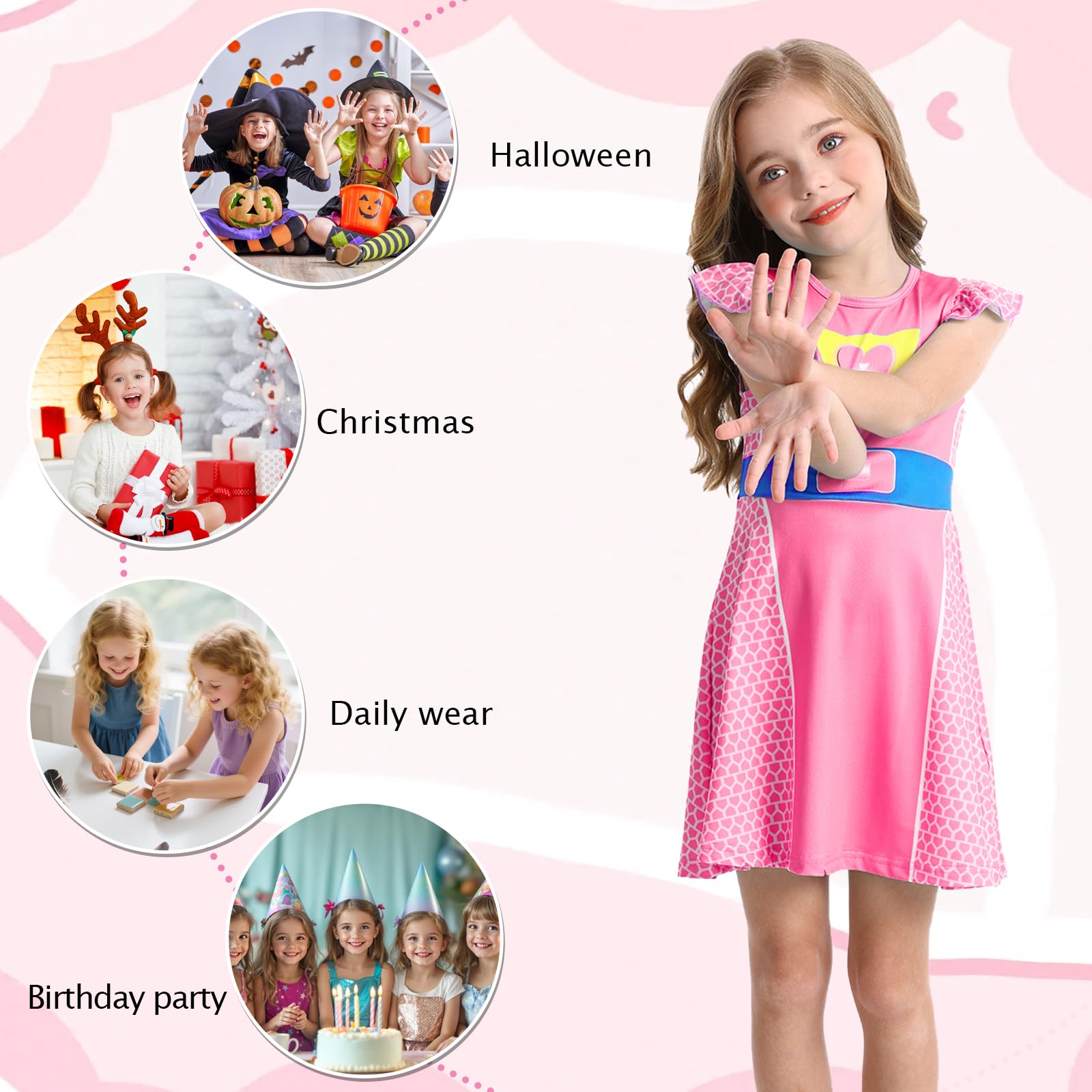 Marendyee Girls Halloween Costume Dress Flutter Sleeve Cosplay Outfit 3-10 Years