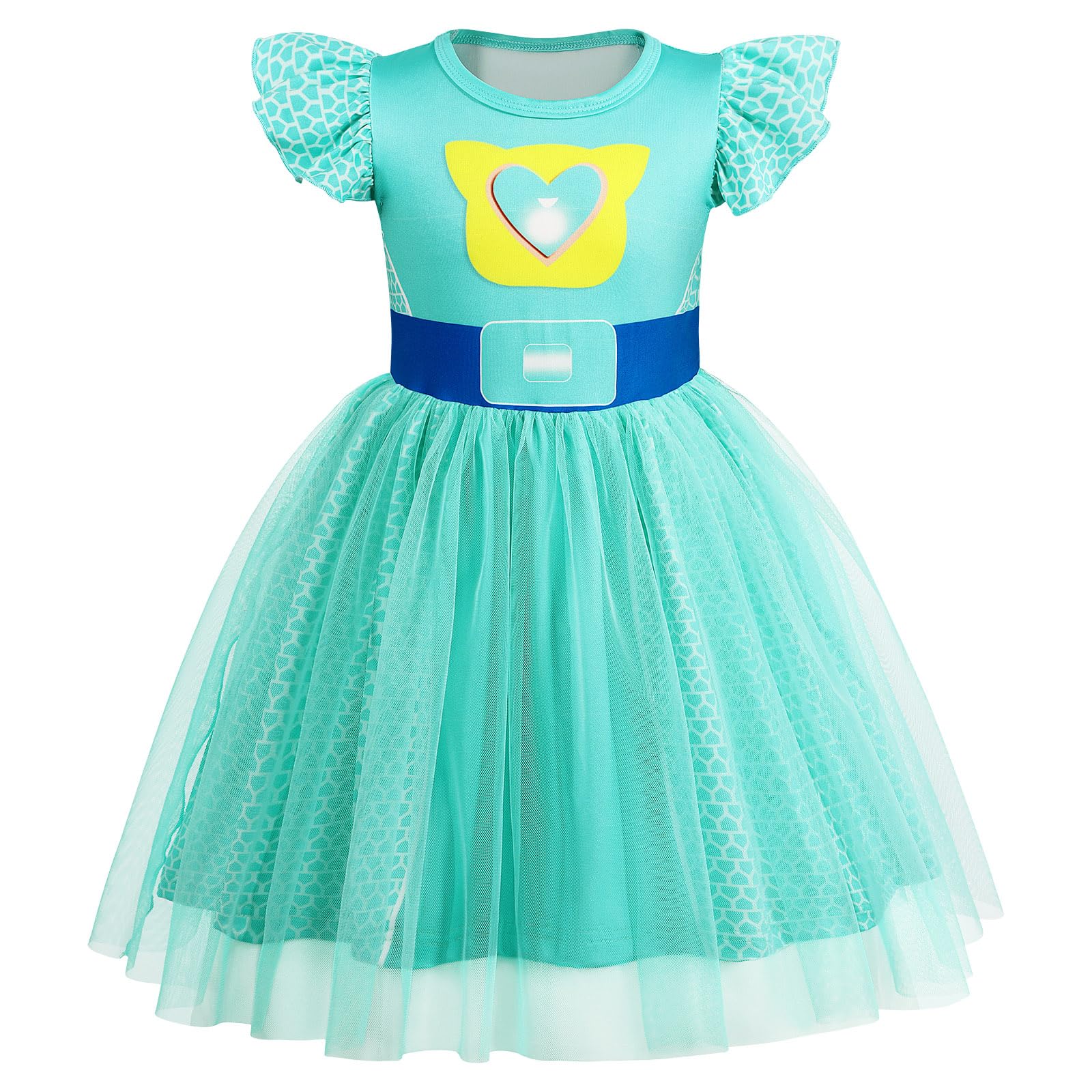 Marendyee Girls Halloween Costume Dress – Tulle Mesh Flutter Sleeve Cat Pattern, Ages 3-10