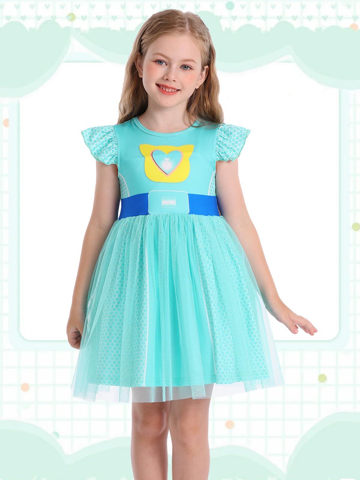 Marendyee Girls Halloween Costume Dress – Tulle Mesh Flutter Sleeve Cat Pattern, Ages 3-10