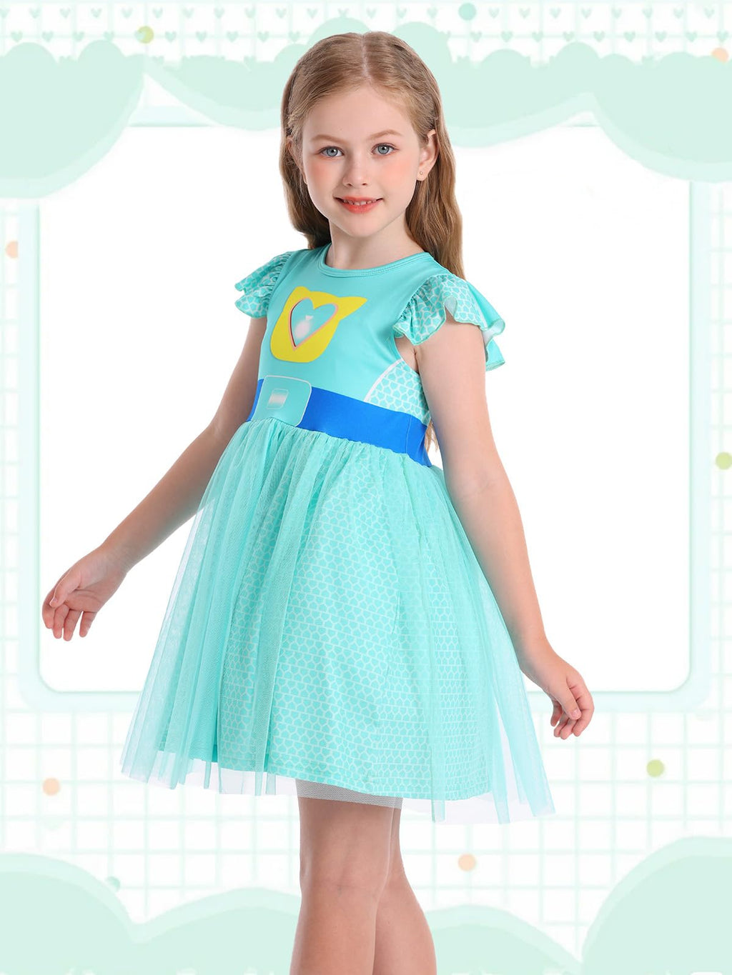 Marendyee Girls Halloween Costume Dress – Tulle Mesh Flutter Sleeve Cat Pattern, Ages 3-10