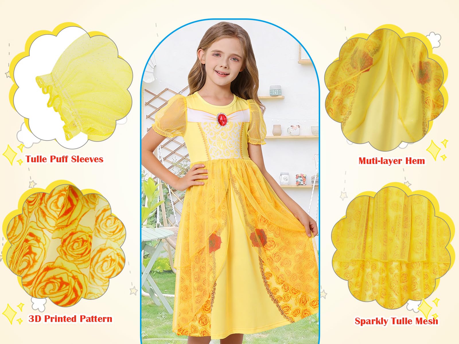 Marendyee Princess Dress Up Costume for Girls – Toddler & Kids Birthday Fancy Dress