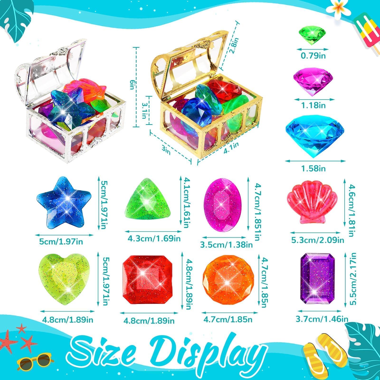 MARFOREVER 22-Piece Acrylic Gem Diving Toy Set with 2 Treasure Chests for Pool Games