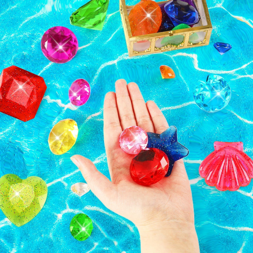 MARFOREVER 22-Piece Acrylic Gem Diving Toy Set with 2 Treasure Chests for Pool Games