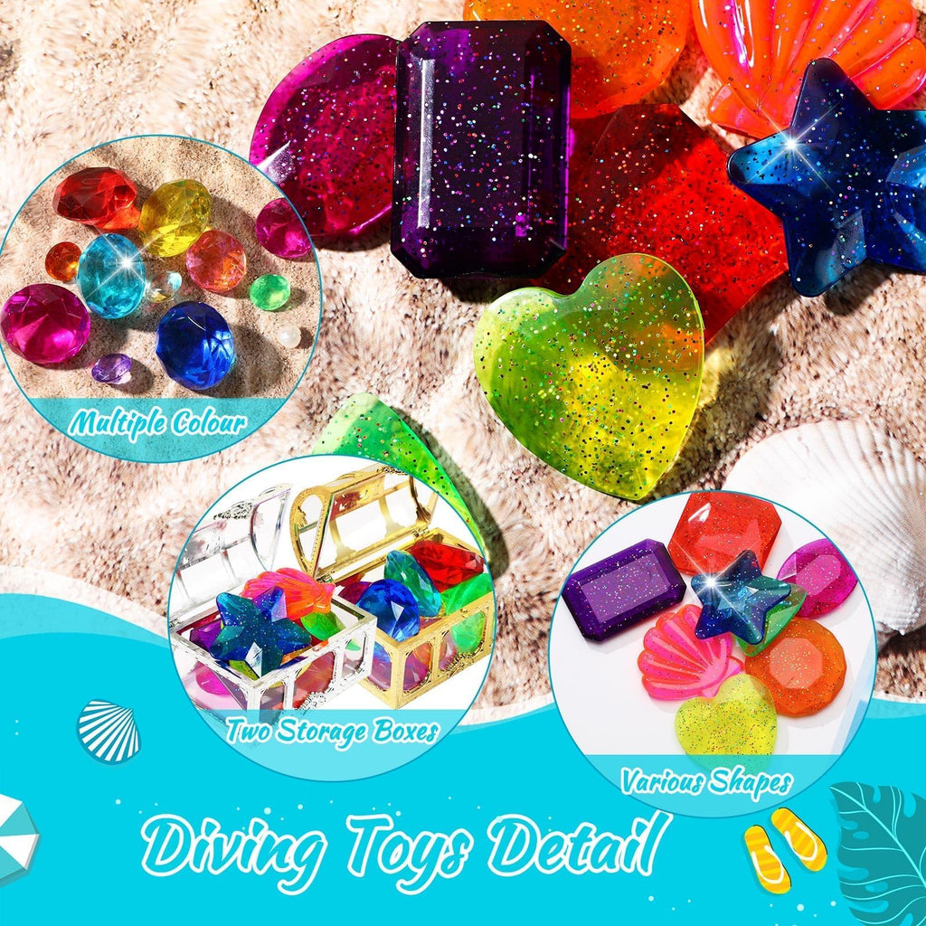 MARFOREVER 22-Piece Acrylic Gem Diving Toy Set with 2 Treasure Chests for Pool Games