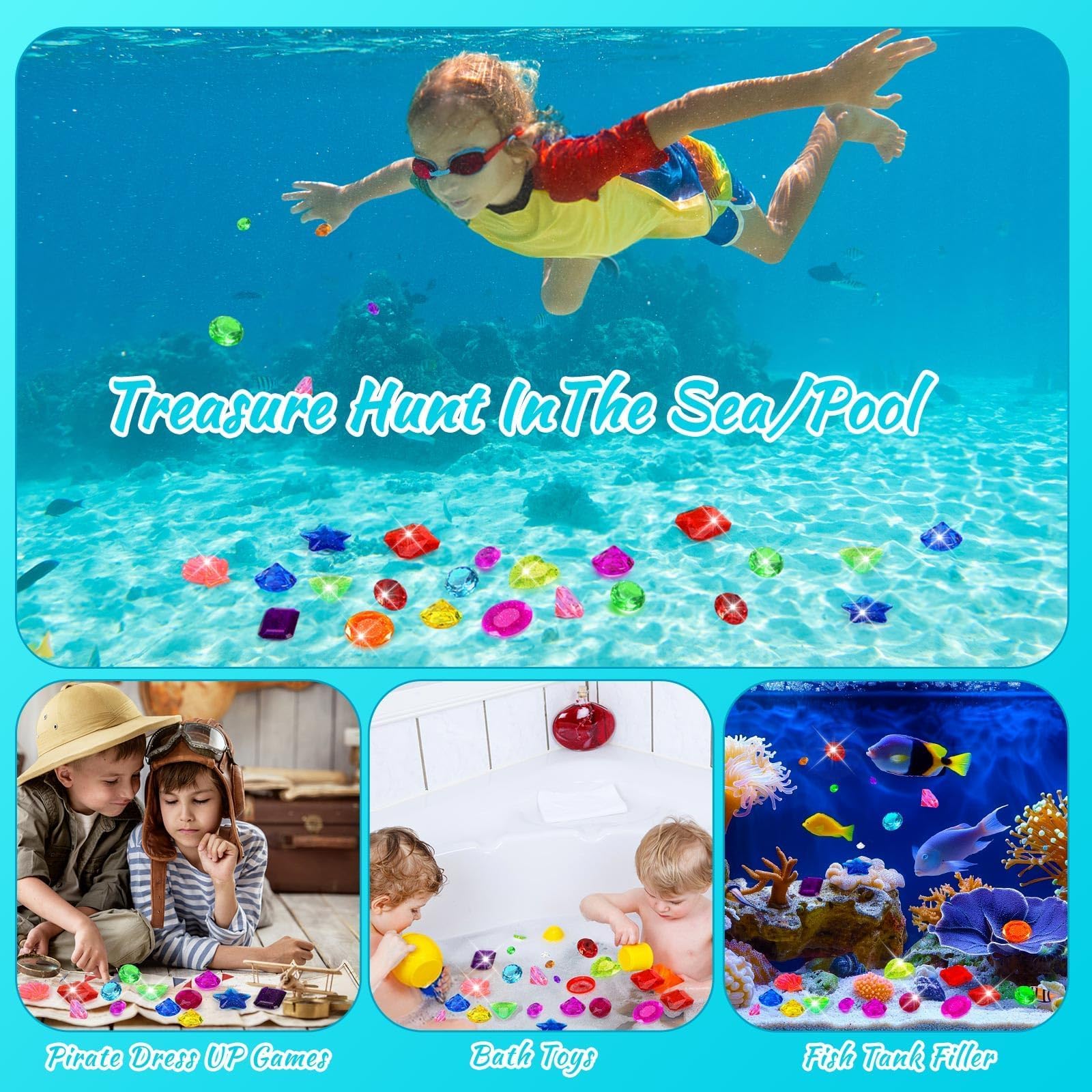 MARFOREVER 22-Piece Acrylic Gem Diving Toy Set with 2 Treasure Chests for Pool Games