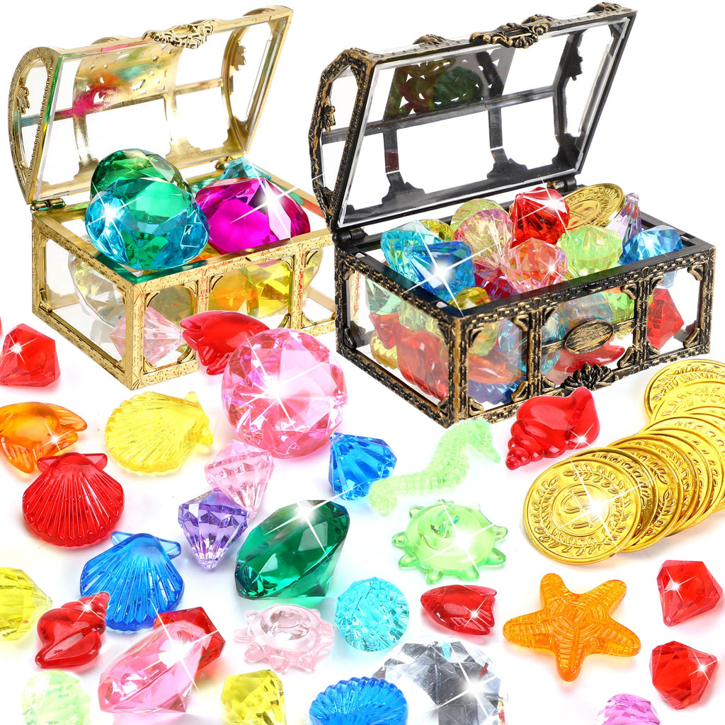 MARFOREVER 70-Piece Diving Gem Pool Toys Set with Treasure Boxes – Colorful Plastic Gems for Swimming Pool Games
