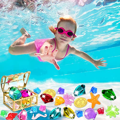 MARFOREVER 70-Piece Diving Gem Pool Toys Set with Treasure Boxes – Colorful Plastic Gems for Swimming Pool Games