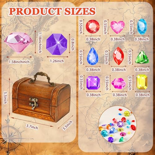 MARFOREVER Large Diving Gems Pool Toys – 48 Acrylic Diamonds with Wooden Treasure Chest for Kids Summer Swim Games