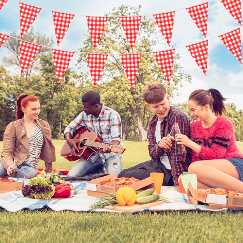 MARFOREVER Red Checkered Banner 164ft 80 Flags - Picnic BBQ Birthday Decor