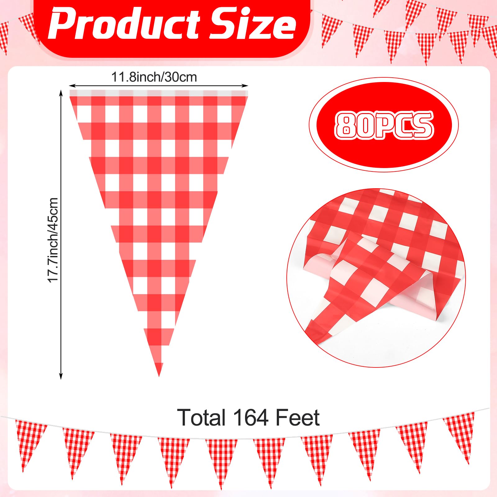 MARFOREVER Red Checkered Banner 164ft 80 Flags - Picnic BBQ Birthday Decor