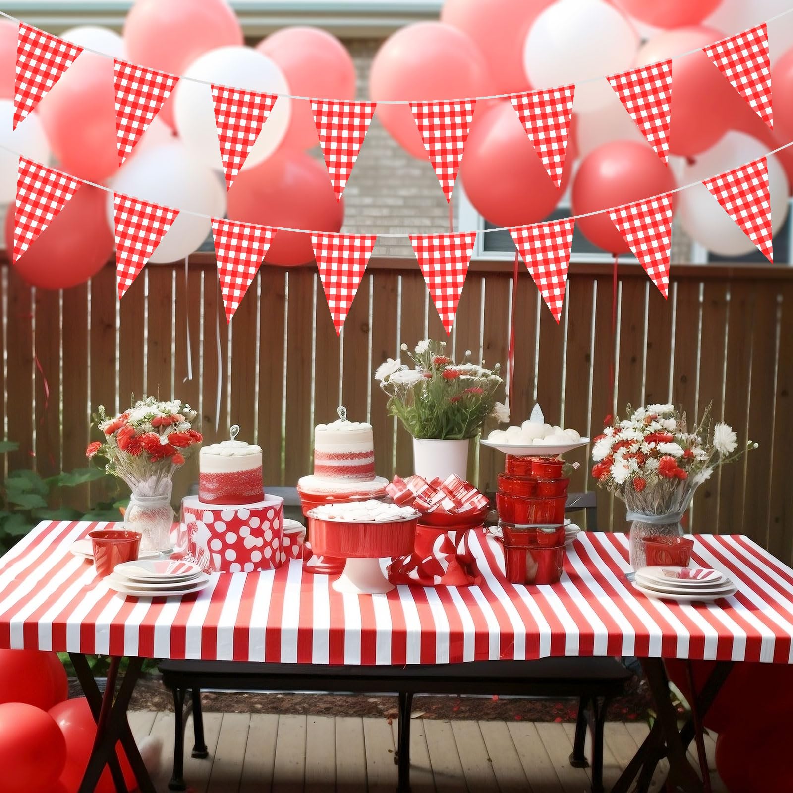 MARFOREVER Red Checkered Banner 164ft 80 Flags - Picnic BBQ Birthday Decor