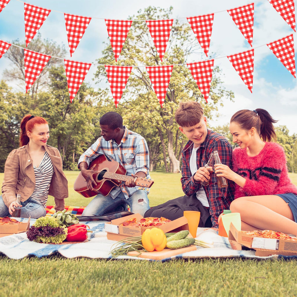 MARFOREVER Red Checkered Banner 164ft 80 Flags - Picnic BBQ Birthday Decor
