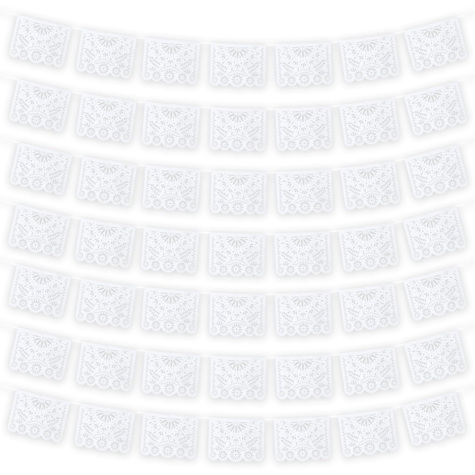 MARFOREVER White Papel Picado Banner 33 Ft – 2-Pack Plastic Mexican Fiesta Decor for Day of the Dead, Weddings, and Baby Showers