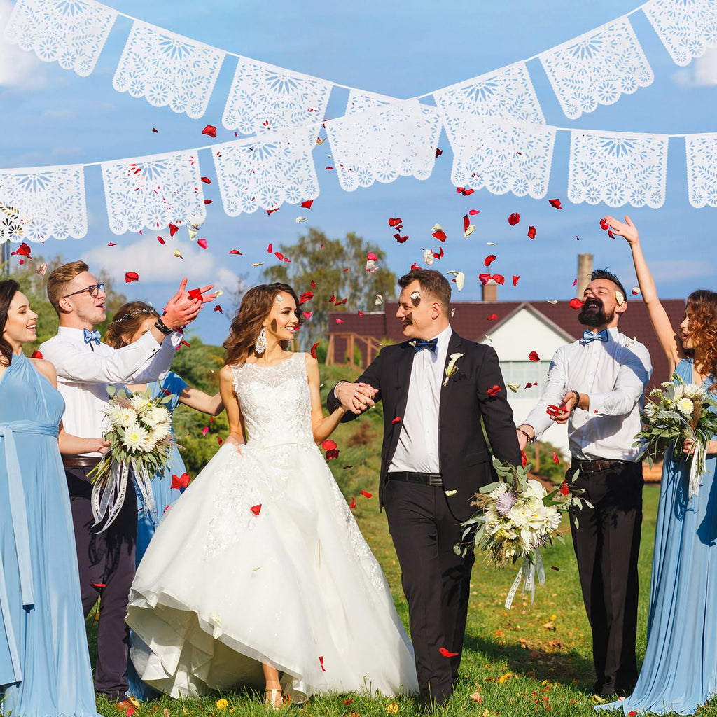 MARFOREVER White Papel Picado Banner 33 Ft – 2-Pack Plastic Mexican Fiesta Decor for Day of the Dead, Weddings, and Baby Showers