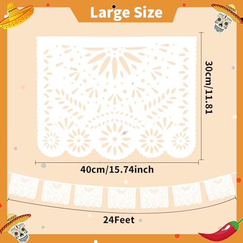 MARFOREVER White Papel Picado Banner 33 Ft – 2-Pack Plastic Mexican Fiesta Decor for Day of the Dead, Weddings, and Baby Showers