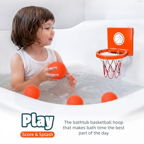 MARPPY Bath Basketball Hoop – 4 Soft Balls, Suction Cups, Bathtub Toy for Toddlers