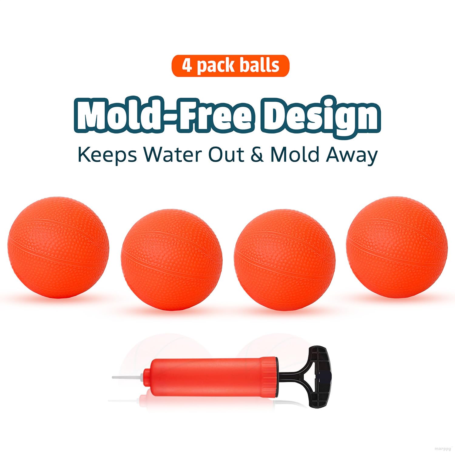 MARPPY Bath Basketball Hoop – 4 Soft Balls, Suction Cups, Bathtub Toy for Toddlers