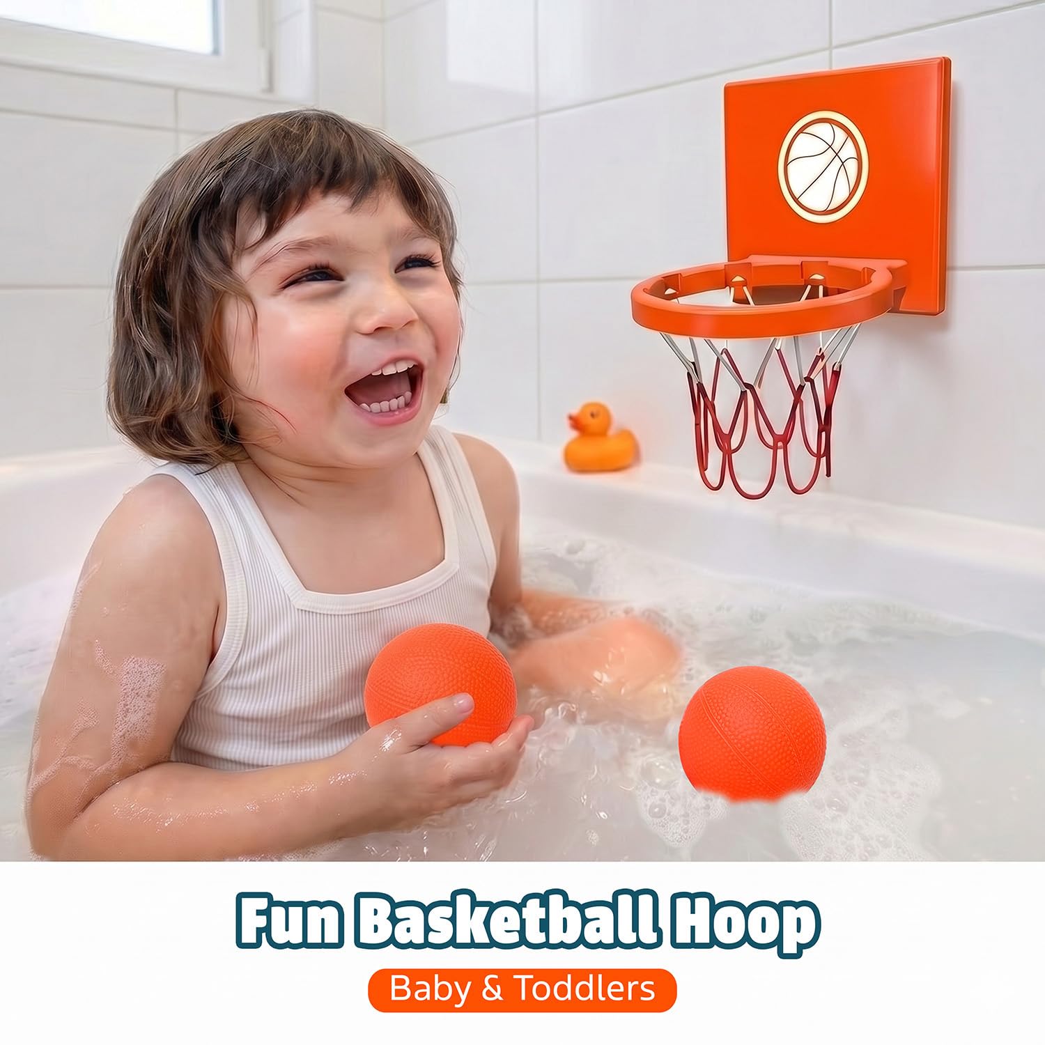 MARPPY Bath Basketball Hoop – 4 Soft Balls, Suction Cups, Bathtub Toy for Toddlers