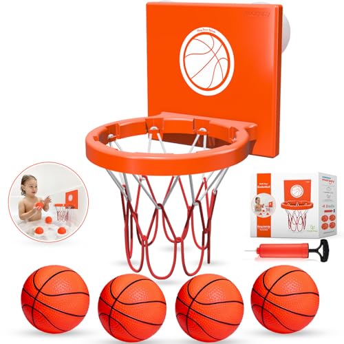 MARPPY Bath Toys Basketball Hoop Set for Toddlers – Suction Cup Hoop with 4 Soft Balls