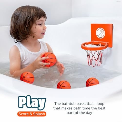 MARPPY Bath Toys Basketball Hoop Set for Toddlers – Suction Cup Hoop with 4 Soft Balls