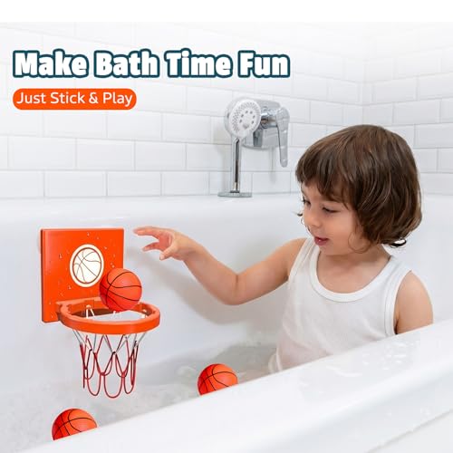 MARPPY Bath Toys Basketball Hoop Set for Toddlers – Suction Cup Hoop with 4 Soft Balls