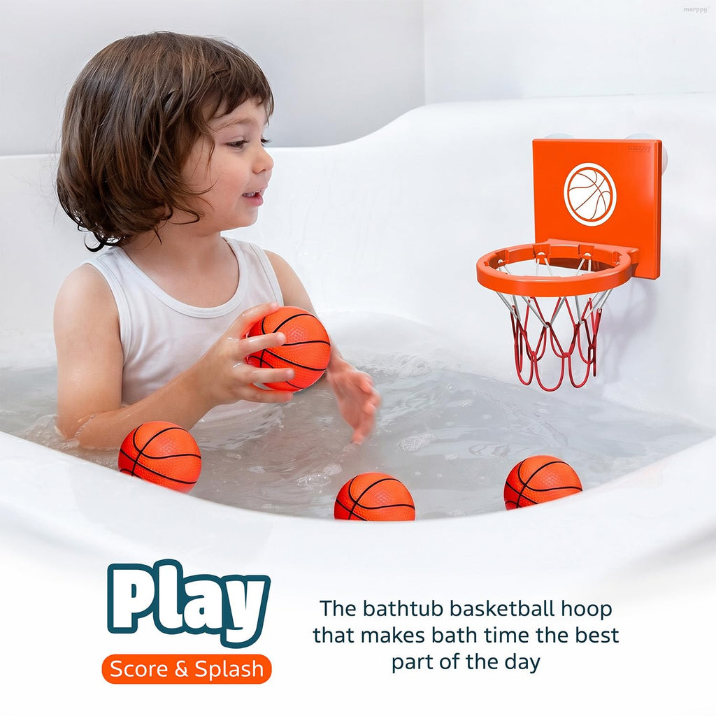 MARPPY Bath Toys Basketball Hoop Set for Toddlers – Suction Cup Hoop with 4 Soft Balls