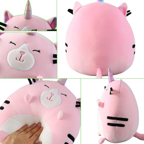 Marsjoy 8" Pink Caticorn Plush Pillow – Soft Squishy Stuffed Animal Toy for Kids