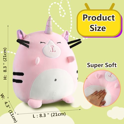 Marsjoy 8" Pink Caticorn Plush Pillow – Soft Squishy Stuffed Animal Toy for Kids