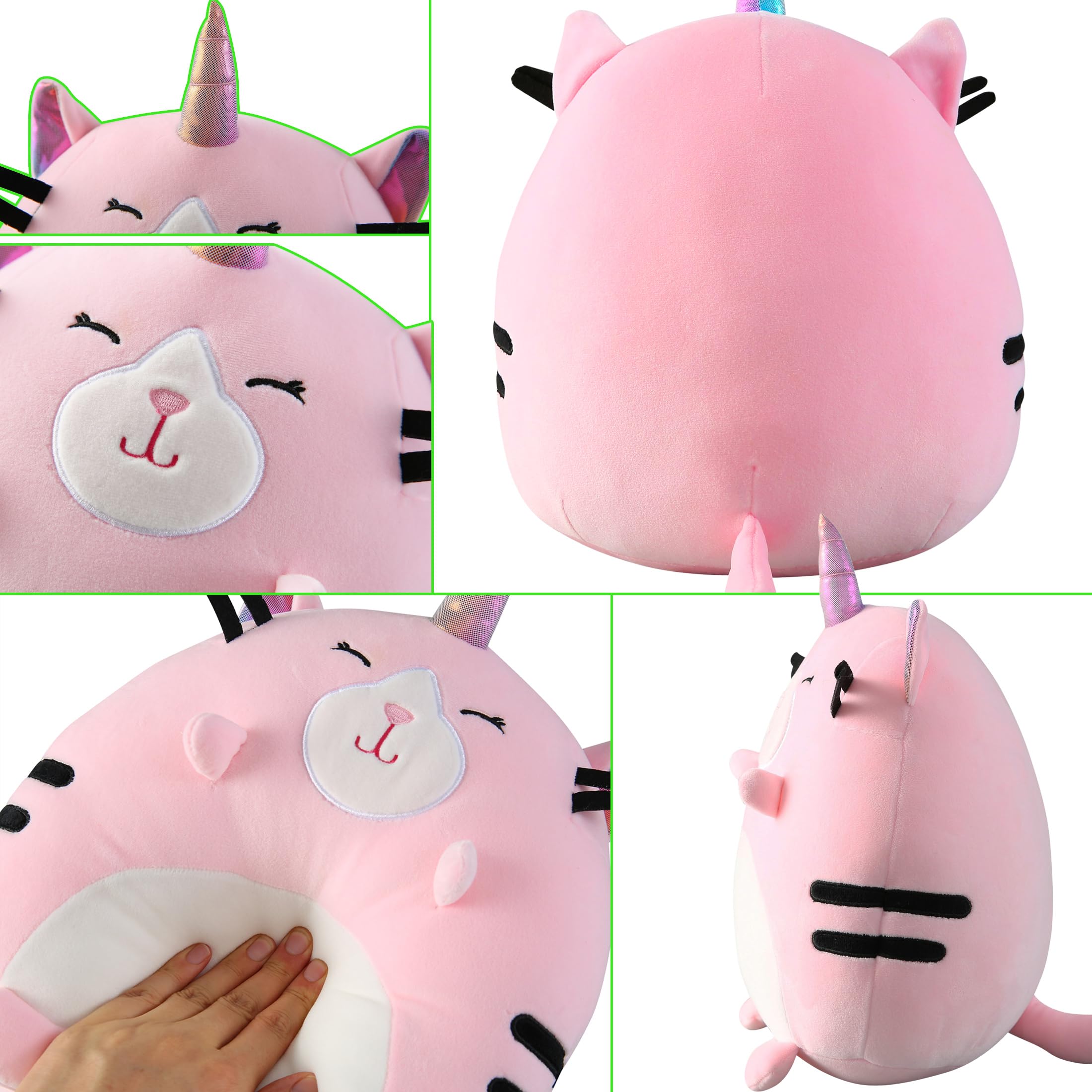 Marsjoy 8" Pink Caticorn Plush Pillow – Soft Squishy Stuffed Animal Toy for Kids
