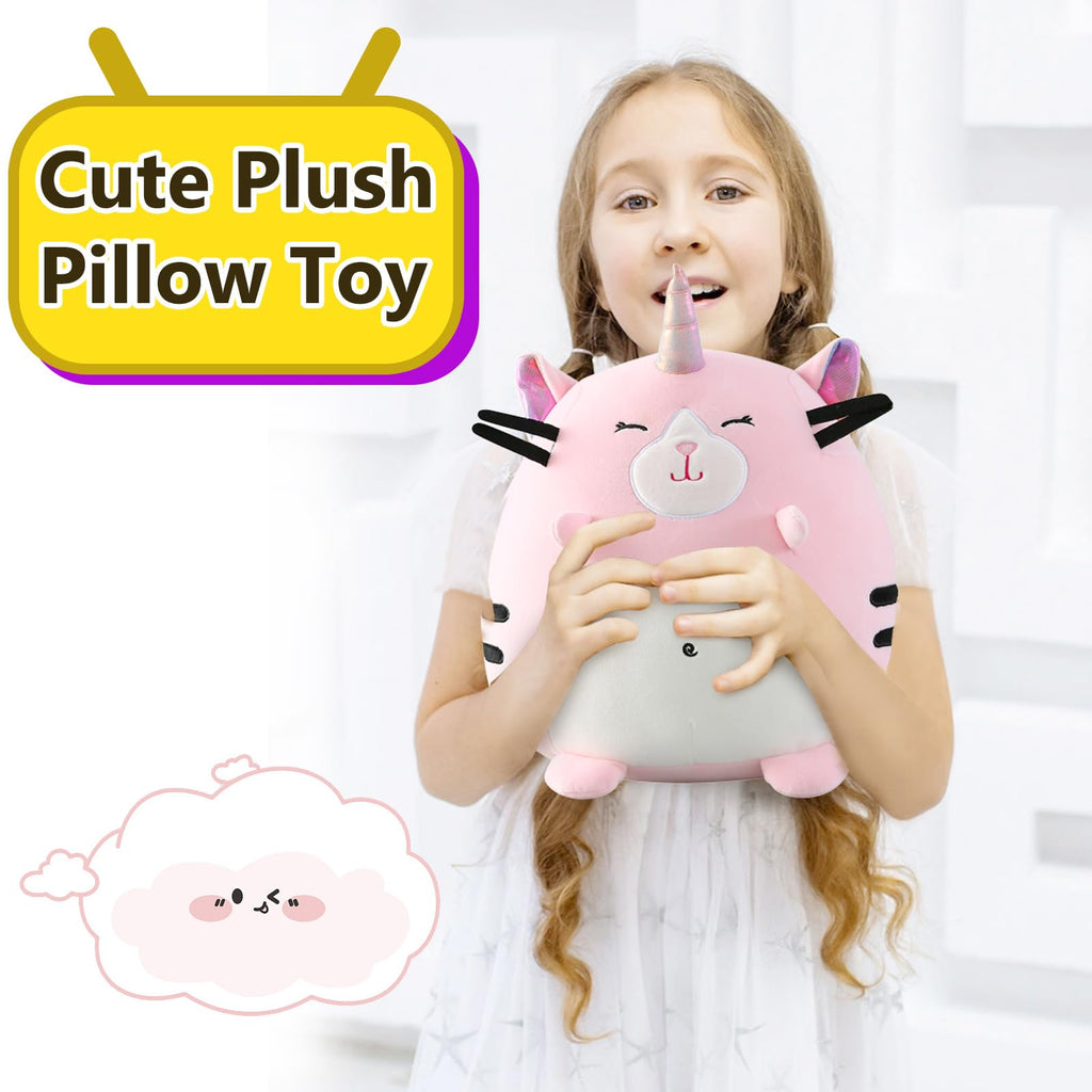 Marsjoy 8" Pink Caticorn Plush Pillow – Soft Squishy Stuffed Animal Toy for Kids
