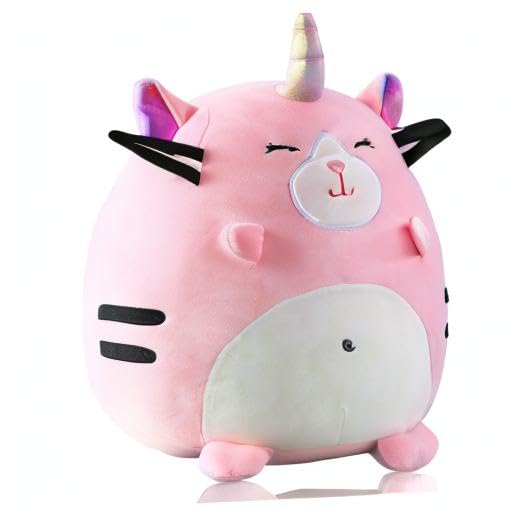 Marsjoy 8" Pink Caticorn Plush Pillow – Soft Squishy Stuffed Animal Toy for Kids
