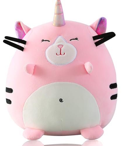 Marsjoy 8" Pink Caticorn Plush Pillow – Soft Squishy Stuffed Animal Toy for Kids